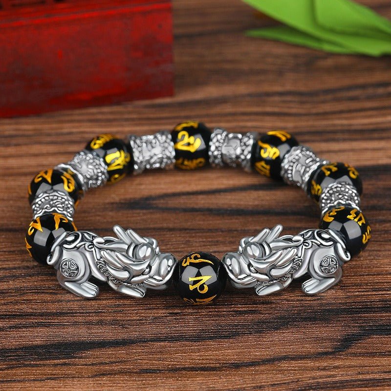 Pulsera Feng Shui Obsidiana Negra y plata - HappyShop Colombia