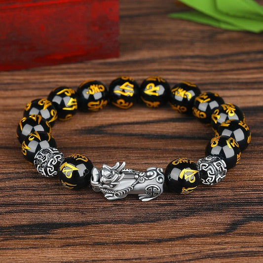 Pulsera Feng Shui Obsidiana Negra y plata - HappyShop Colombia