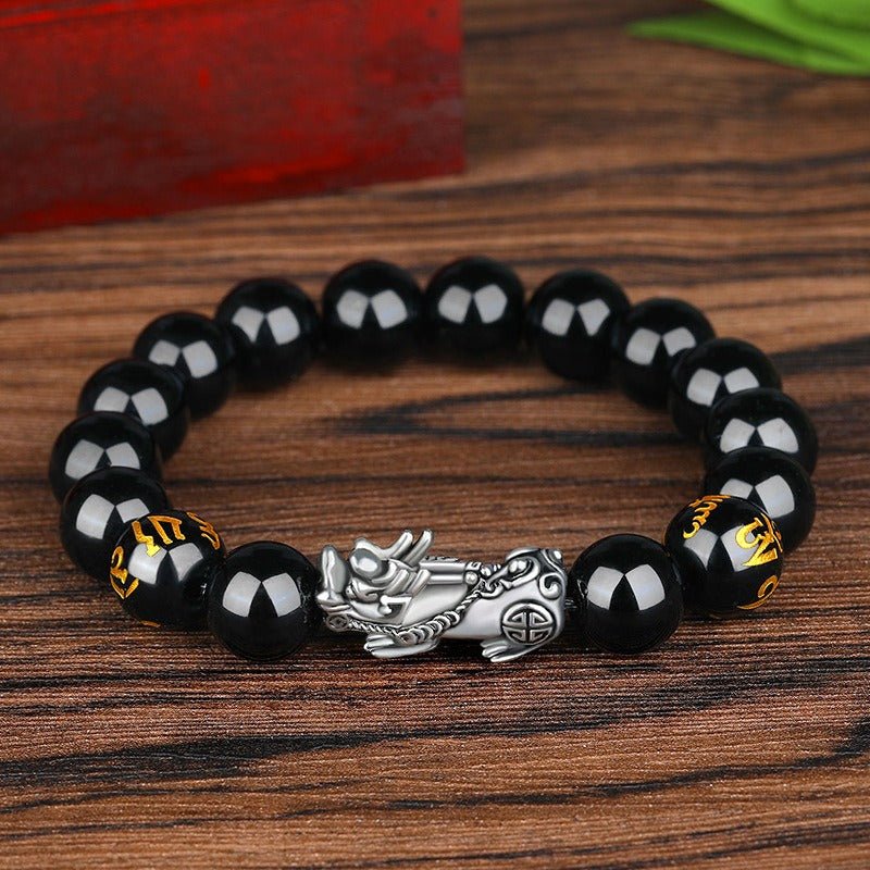 Pulsera Feng Shui Obsidiana Negra y plata - HappyShop Colombia