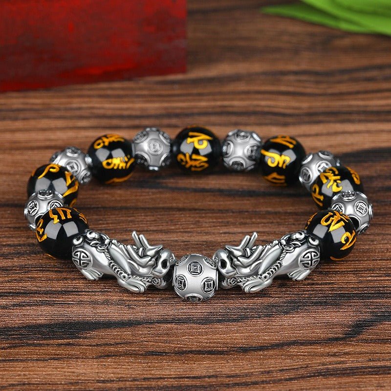Pulsera Feng Shui Obsidiana Negra y plata - HappyShop Colombia
